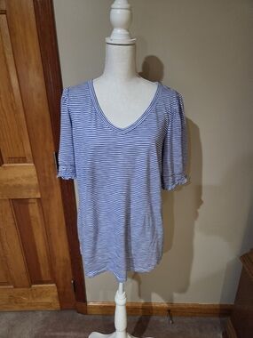 Talbots Striped V-Neck Women’s Top in Blue and White